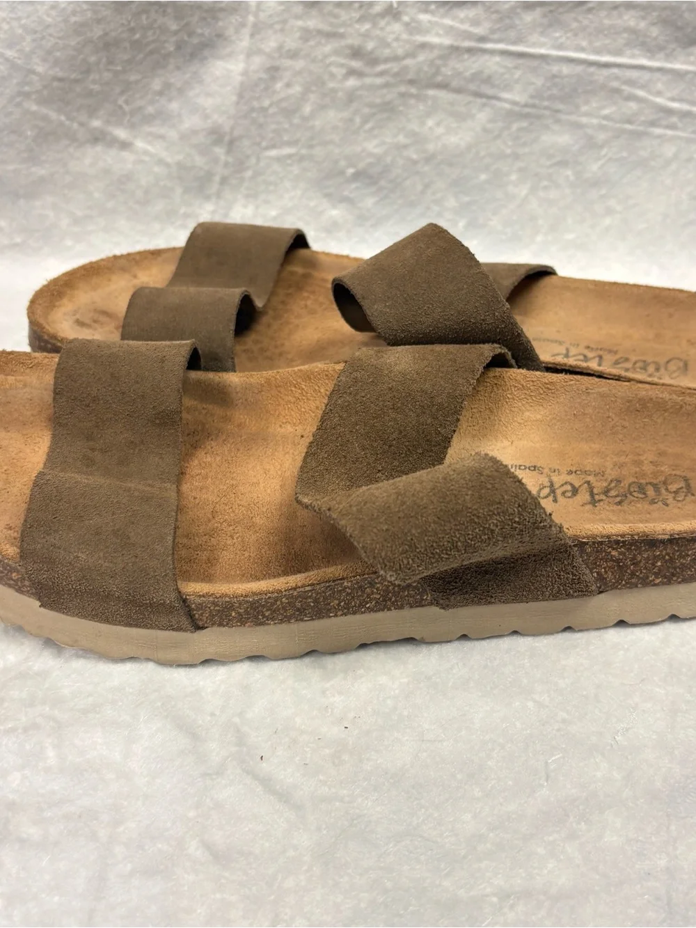 OliveStep Suede Slip-On Sandals in Camel
